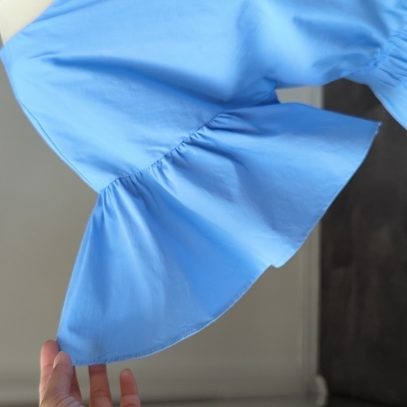 Milly Vivian Stretch Poplin Ruffle Sleeve Peplum Top Blue S cottagecore summer - Picture 6 of 13